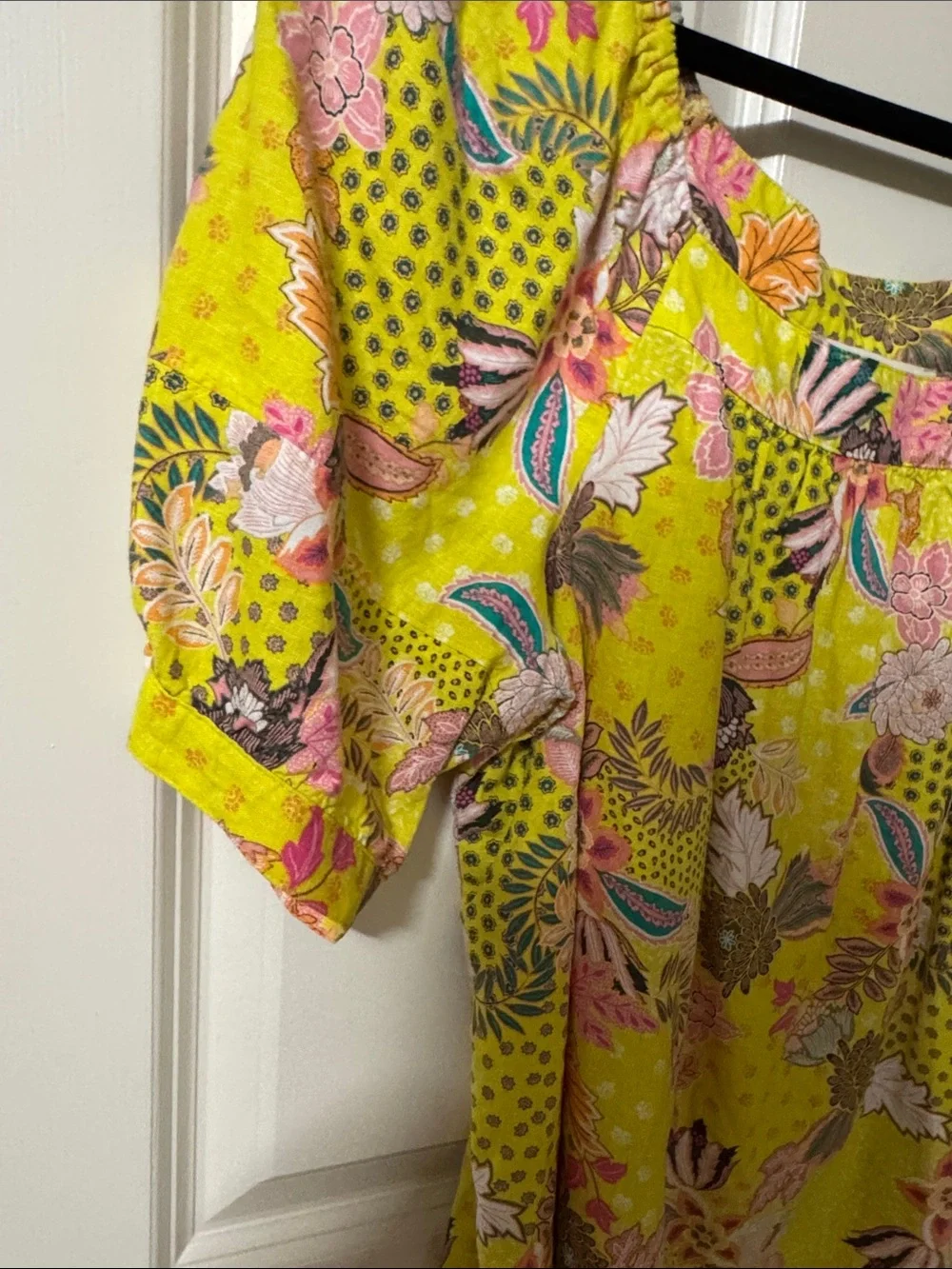 LOFT Yellow Floral Square Neckline Blouse